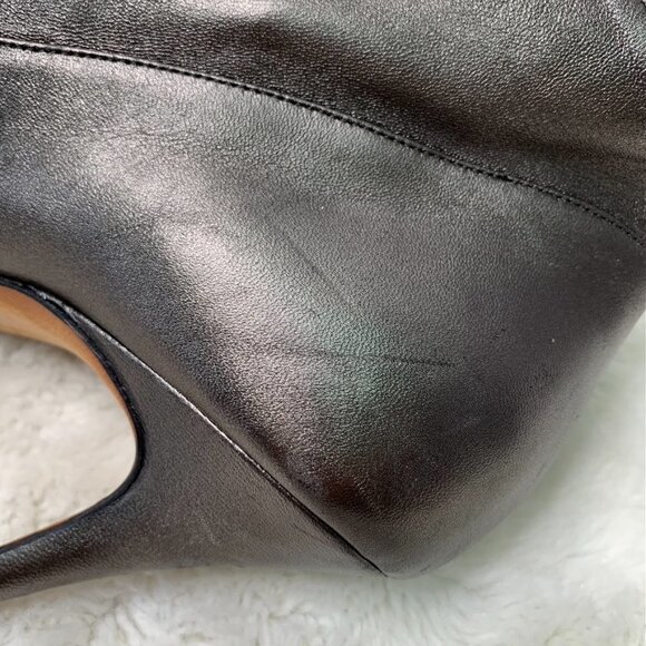 Manolo Blahnik Women's Pewter Silver Peep Toe Ruched Stiletto Booties Size 38.5 - Picture 10 of 15
